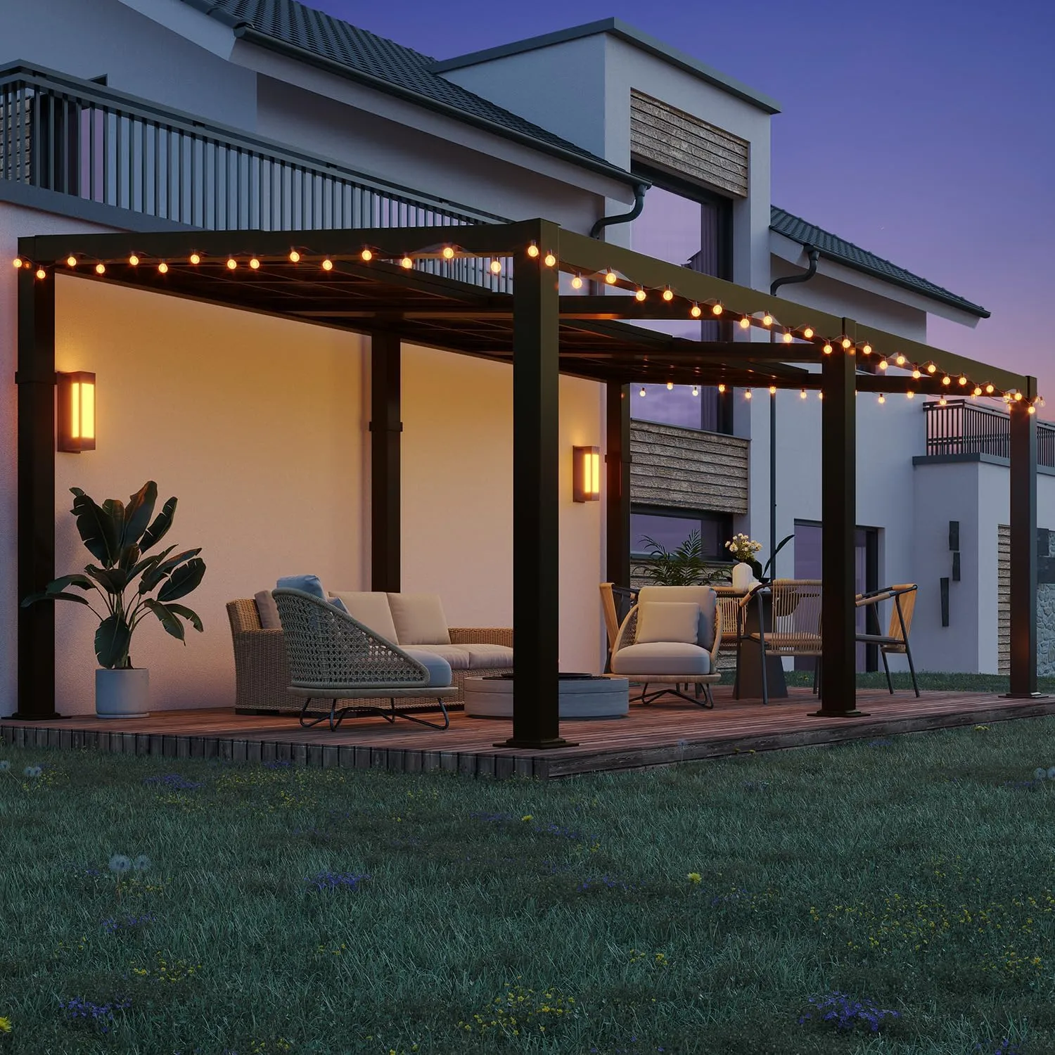 MELLCOM Gazebo 12x20 with Adjustable Galvanized Steel Roofs, All Aluminum Frame Permanent Pergola for Patio, Outdoor Freestanding Shelter, Dark Brown
