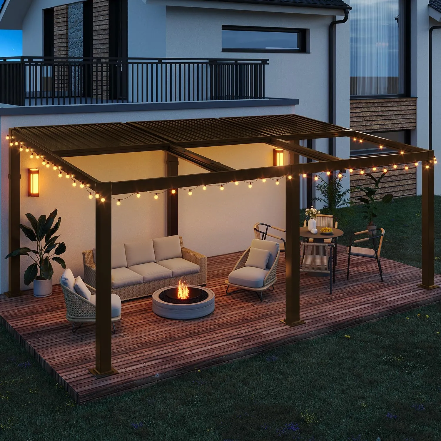 MELLCOM Gazebo 12x20 with Adjustable Galvanized Steel Roofs, All Aluminum Frame Permanent Pergola for Patio, Outdoor Freestanding Shelter, Dark Brown