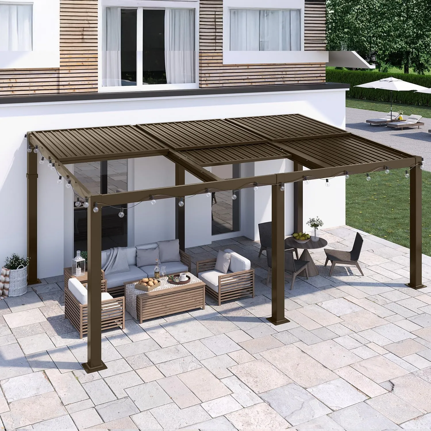 MELLCOM Gazebo 12x20 with Adjustable Galvanized Steel Roofs, All Aluminum Frame Permanent Pergola for Patio, Outdoor Freestanding Shelter, Dark Brown
