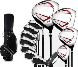 Men's Complete Golf Set, Right-Handed Golf Club Set with Carbon Shafts, Silver Clubs, Ball Bag Putter for Beginners