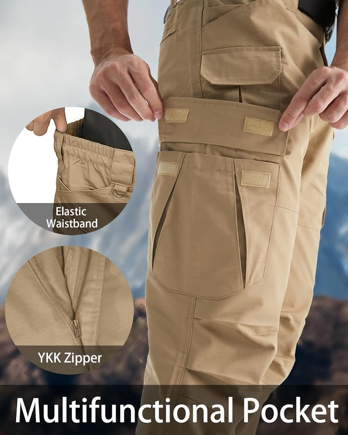 Men's Tactical Cargo Pants, Lightweight Water-Resistant, Ripstop Fabric for Hiking, Work, Outdoor Activities