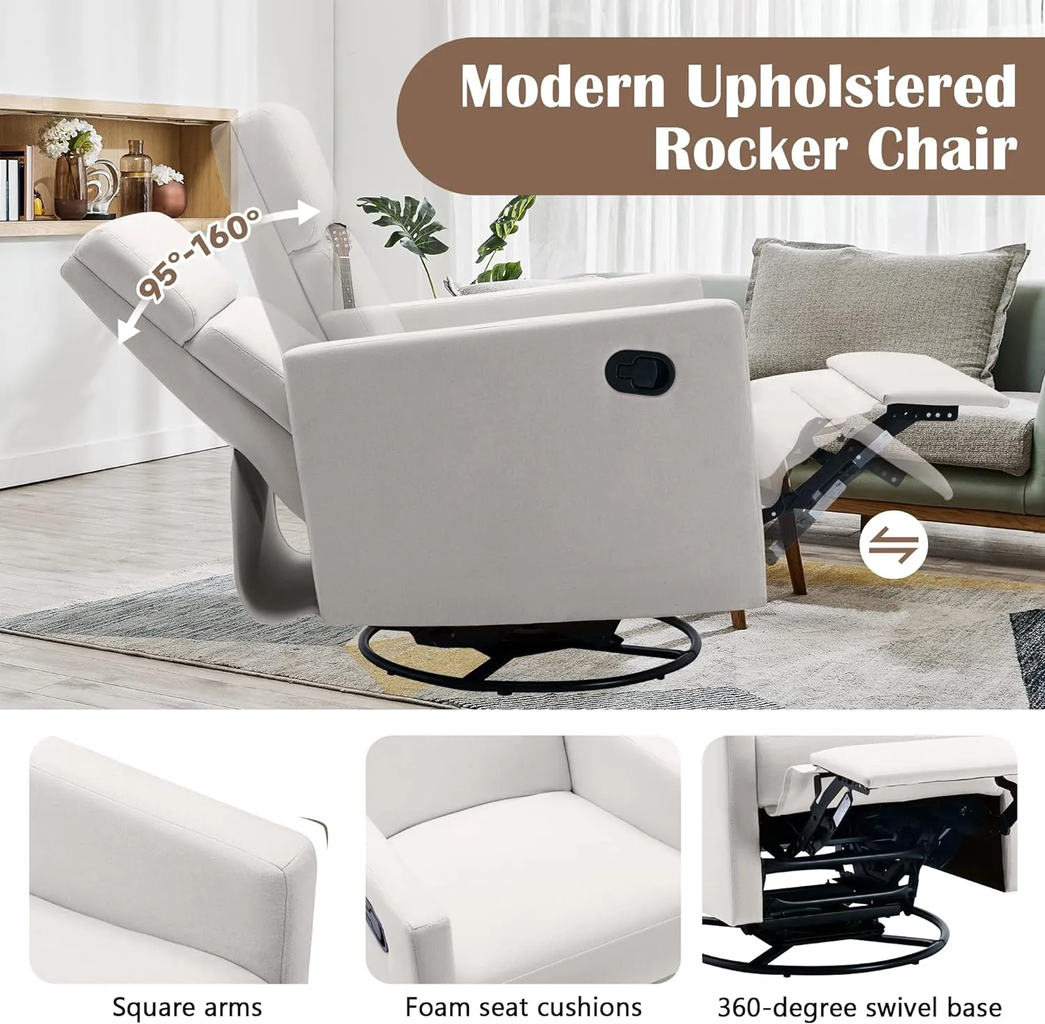 Merax Modern Upholstered Recliner Chair with Thick Seat Cushion and Backrest Swiel Accent Armchair for Living Room, Bedroom, Home Office Beige