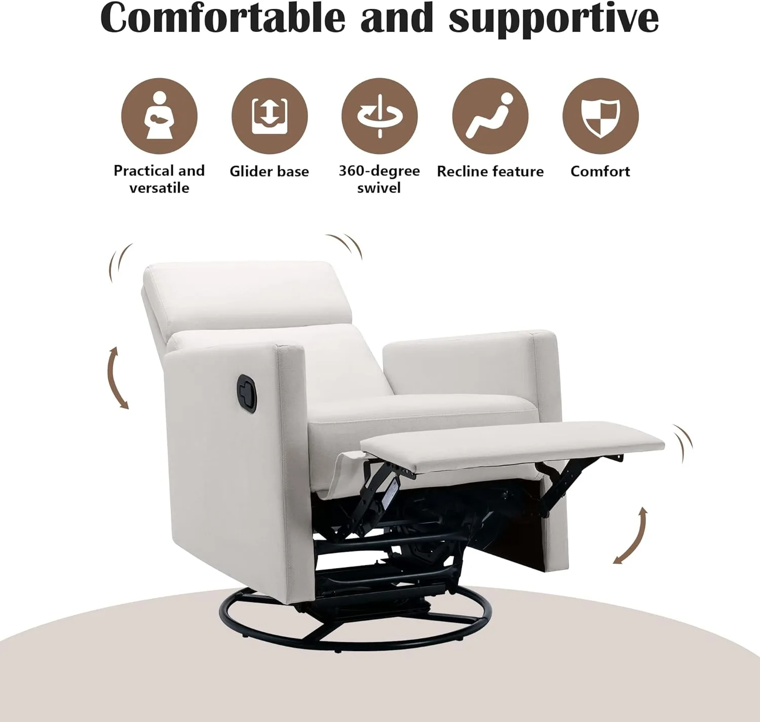 Merax Modern Upholstered Recliner Chair with Thick Seat Cushion and Backrest Swiel Accent Armchair for Living Room, Bedroom, Home Office Beige