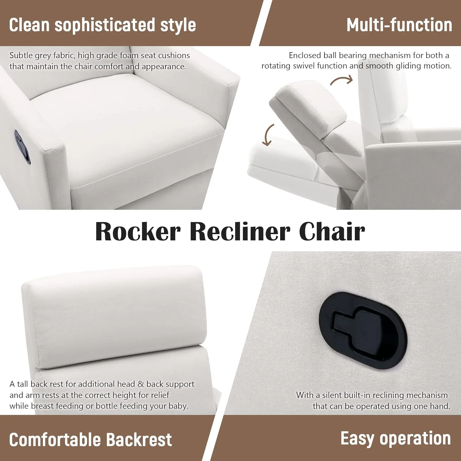 Merax Modern Upholstered Recliner Chair with Thick Seat Cushion and Backrest Swiel Accent Armchair for Living Room, Bedroom, Home Office Beige