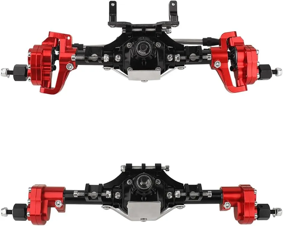 Metal CNC Front Middle Rear Complete Portal Axle with Gear for 1/10 RC Crawler Axial SCX10 II Deadbolt 90046 90047 4x4 6x6 Upgrade Parts (red-Black Front  Rear)