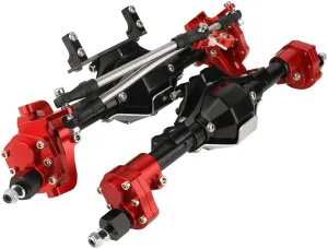 Metal CNC Front Middle Rear Complete Portal Axle with Gear for 1/10 RC Crawler Axial SCX10 II Deadbolt 90046 90047 4x4 6x6 Upgrade Parts (red-Black Front  Rear)