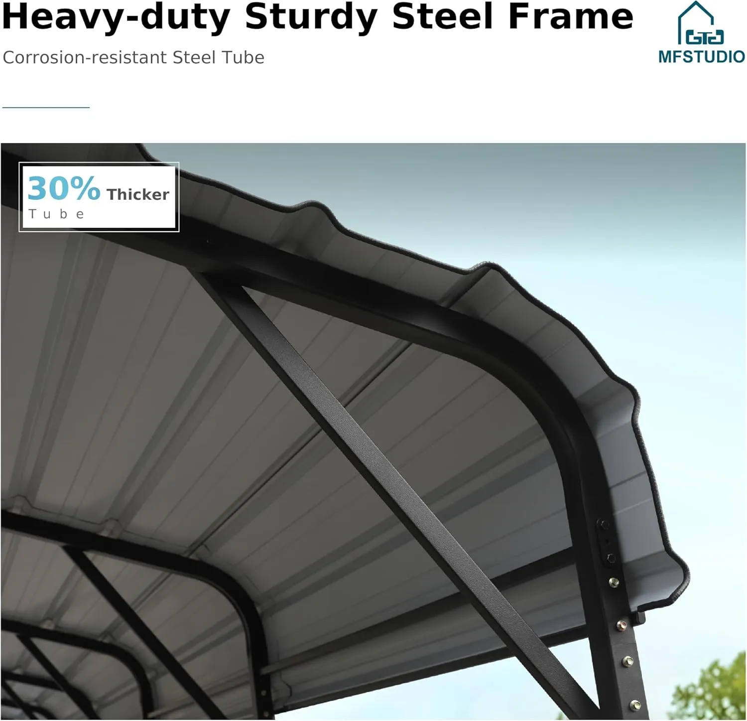 MFSTUDIO Carport 20x20 ft, Outdoor Heavy Duty Carports with Sidewalls, Metal Shed Canopy Shelters Garage Shelter Shade Car Ports with Galvanized Roof for 2 Cars, Truck and Boats