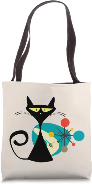 Midcentury Mid Century Cat Retro Atomic Age Space Modern Tote Bag