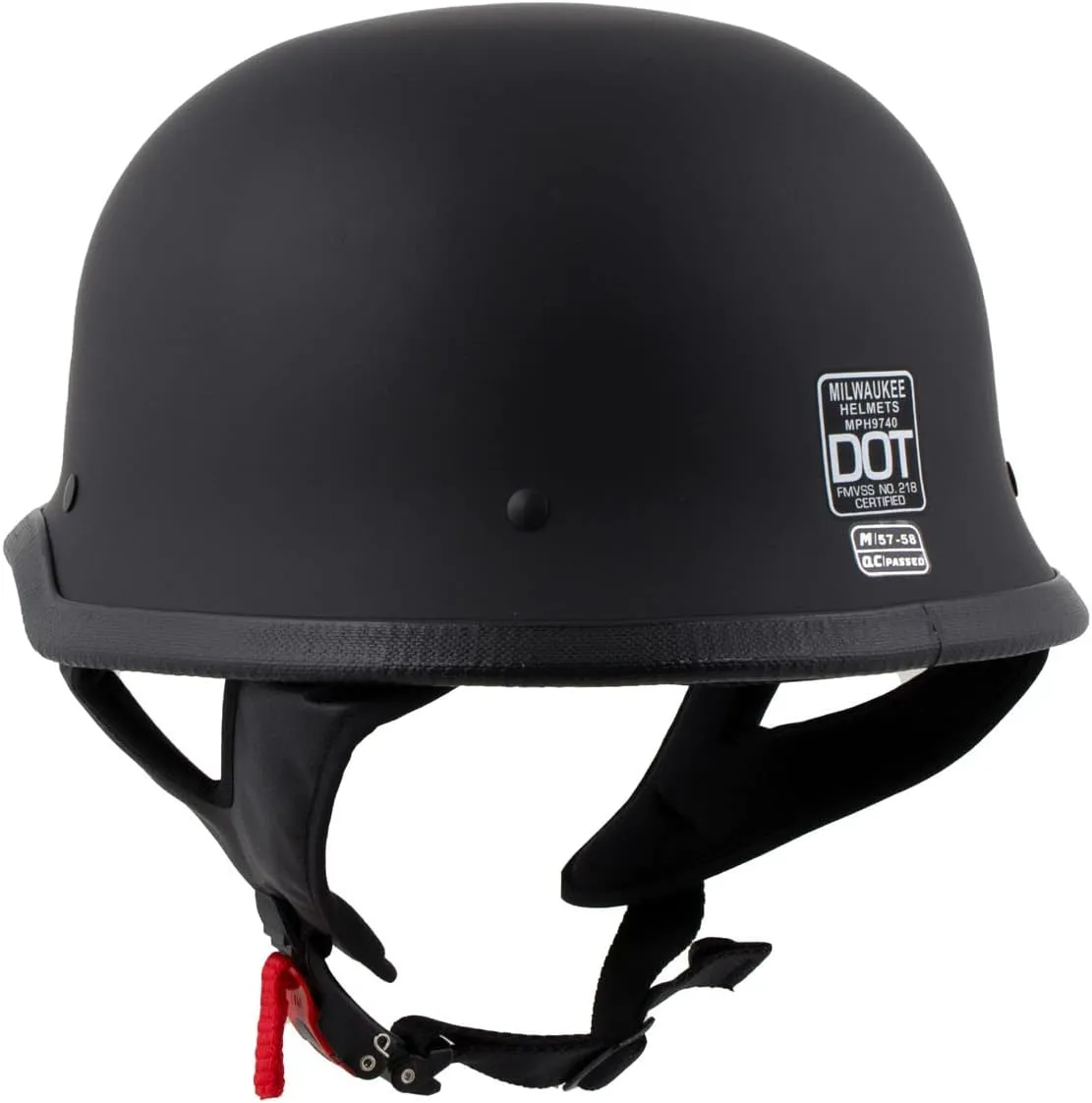 Milwaukee Helmets MPH9740DOT Motorrad DOT German Style Matte Black Half Face Motorcycle Bikers Helmet - X-Large