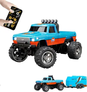 Mini RC Monster Truck, 1:64 Scale, 3-Speed, 2.4Ghz Remote Control, Portable, Rechargeable, Ages 3 