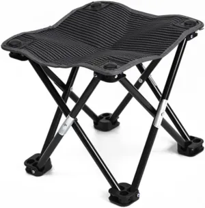 Mipcase Outdoor Mini Folding Chairs Compact Camping Lounge Seat Portable Stool Black Striped Design Sturdy Non-Woven Metal
