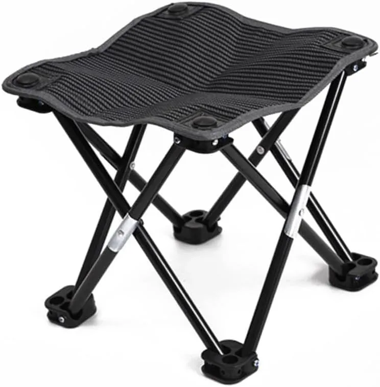 Mipcase Outdoor Mini Folding Chairs Compact Camping Lounge Seat Portable Stool Black Striped Design Sturdy Non-Woven Metal