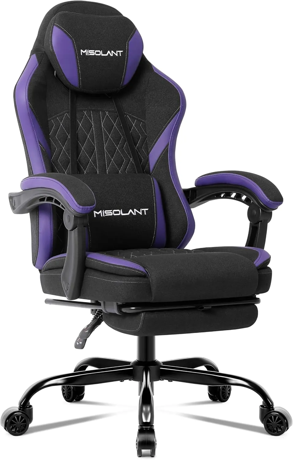 Misolant Gaming Chair, Fabric Gamer Chair with footrest for Adults, High Back Ergonomic Computer Game Chair with Adjustable Headrest and Massage Lumbar Support, 90-155° Recline Free, Purple