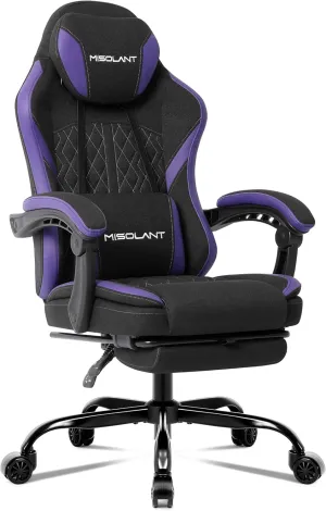 Misolant Gaming Chair, Fabric Gamer Chair with footrest for Adults, High Back Ergonomic Computer Game Chair with Adjustable Headrest and Massage Lumbar Support, 90-155° Recline Free, Purple