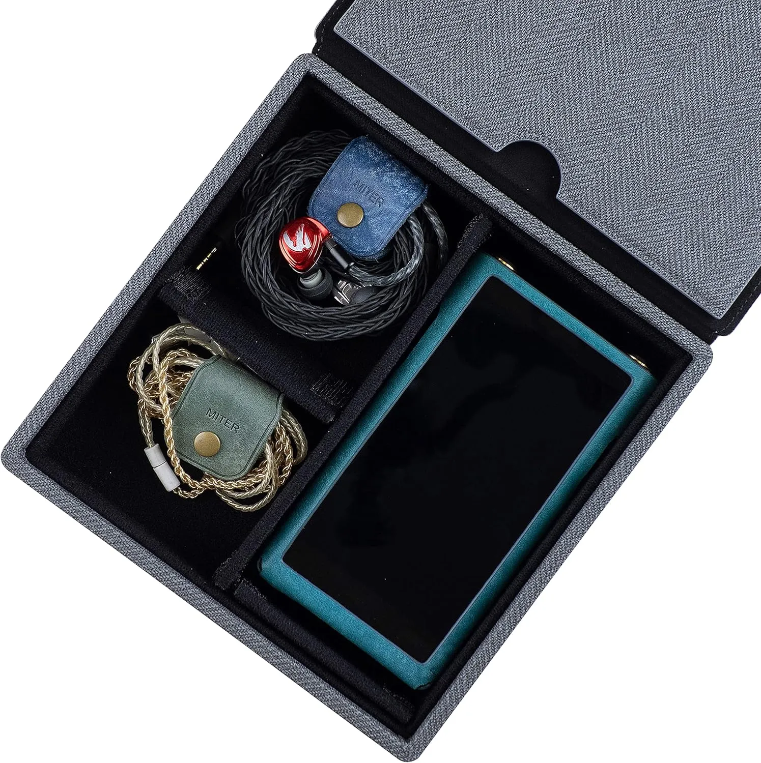 MITER Carrying Case for FiiO iBasso Sony Shanling HiBy Cayin Astell&Kern Questyle, Handmade Acrylic Window Hard Storage Box for IEM Earphones   Digital Audio Player (Acrylic 4 Earphones Case-Black)