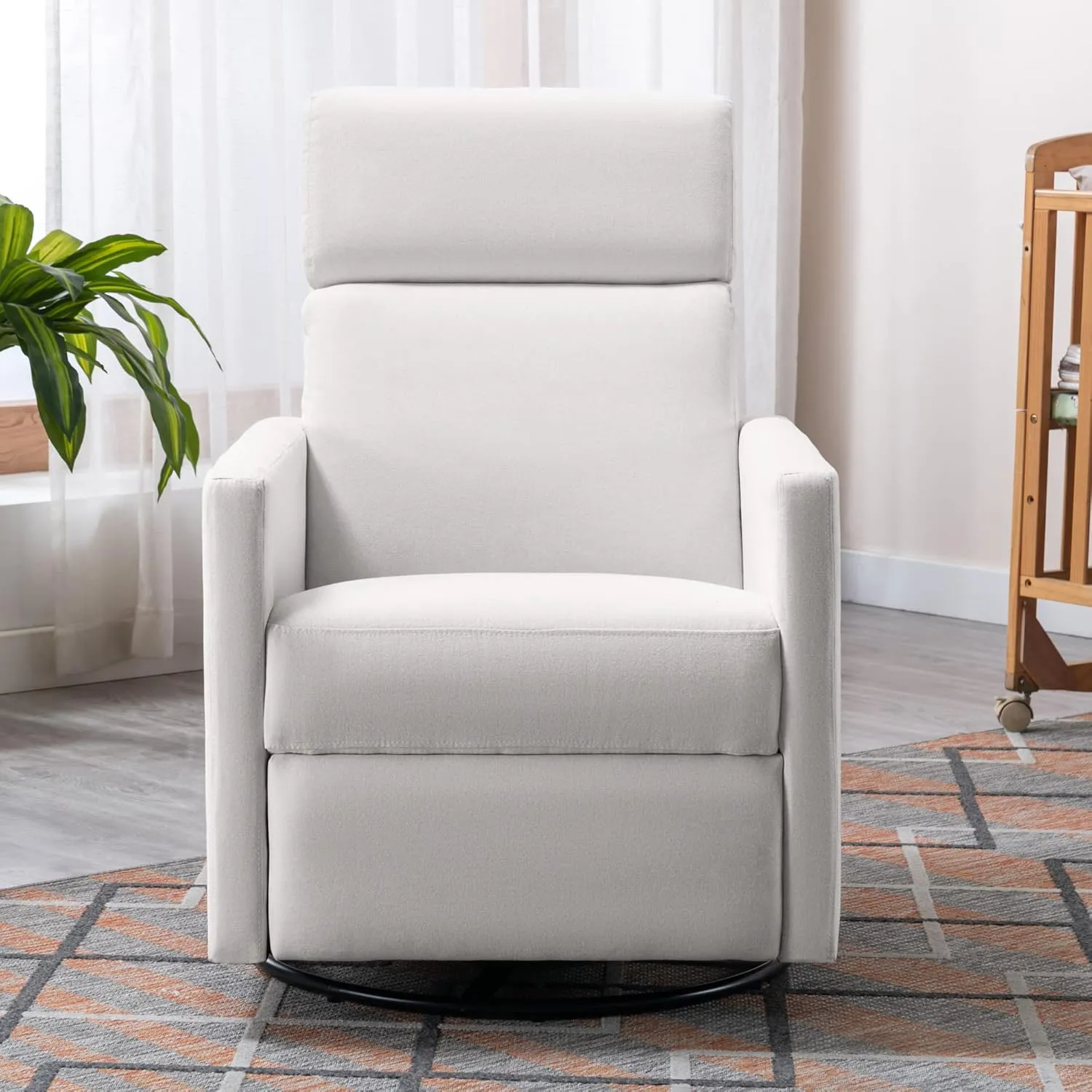 Modern Mid Century Upholstered Recliner Chair with Thick Seat Cushion and Backrest Wood Accent Armchair for Living Room, Bedroom, Home Office Beige