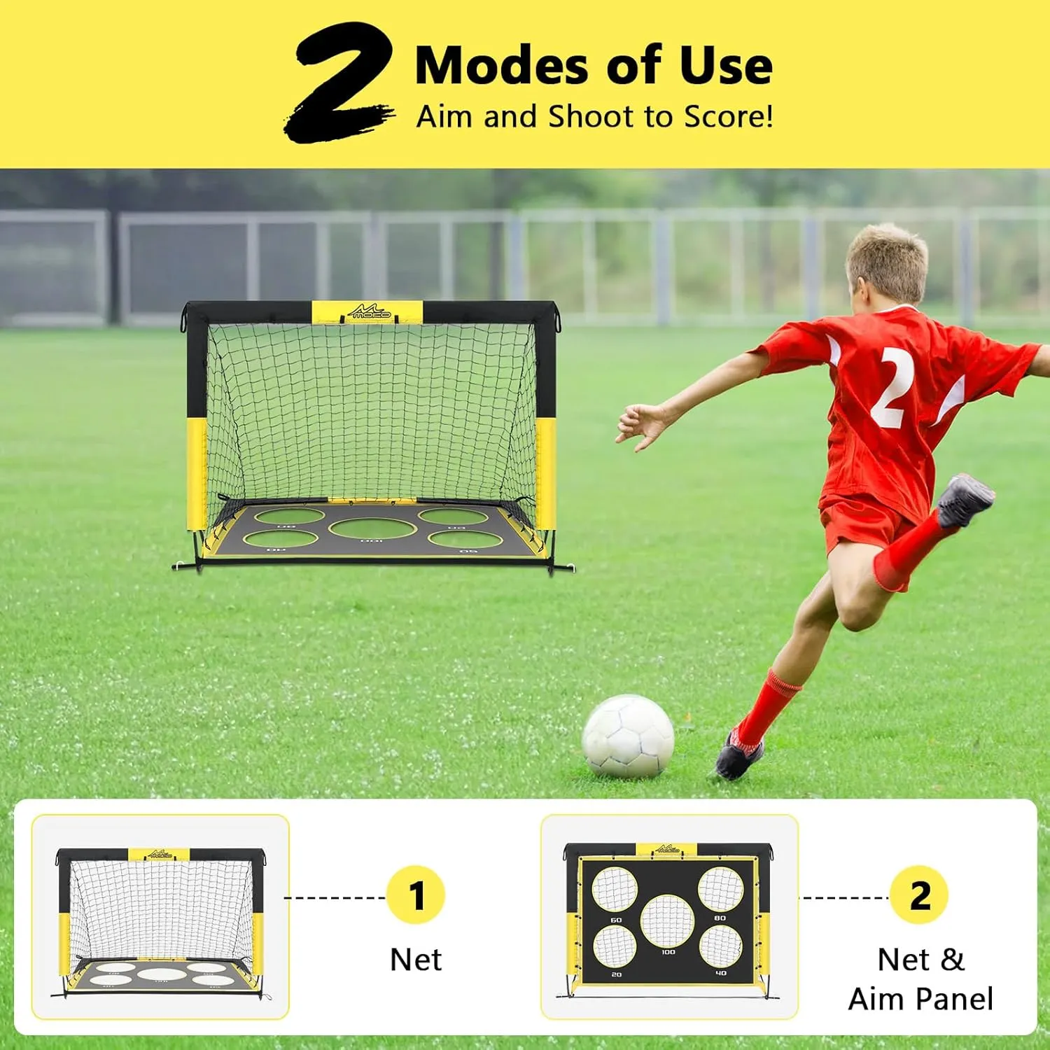 MoKo Backyard Soccer Goal for Kids - 4' x 3' Portable Pop Up Soccer Nets - 2 in 1 Soccer Net Set for Outdoor Indoor
