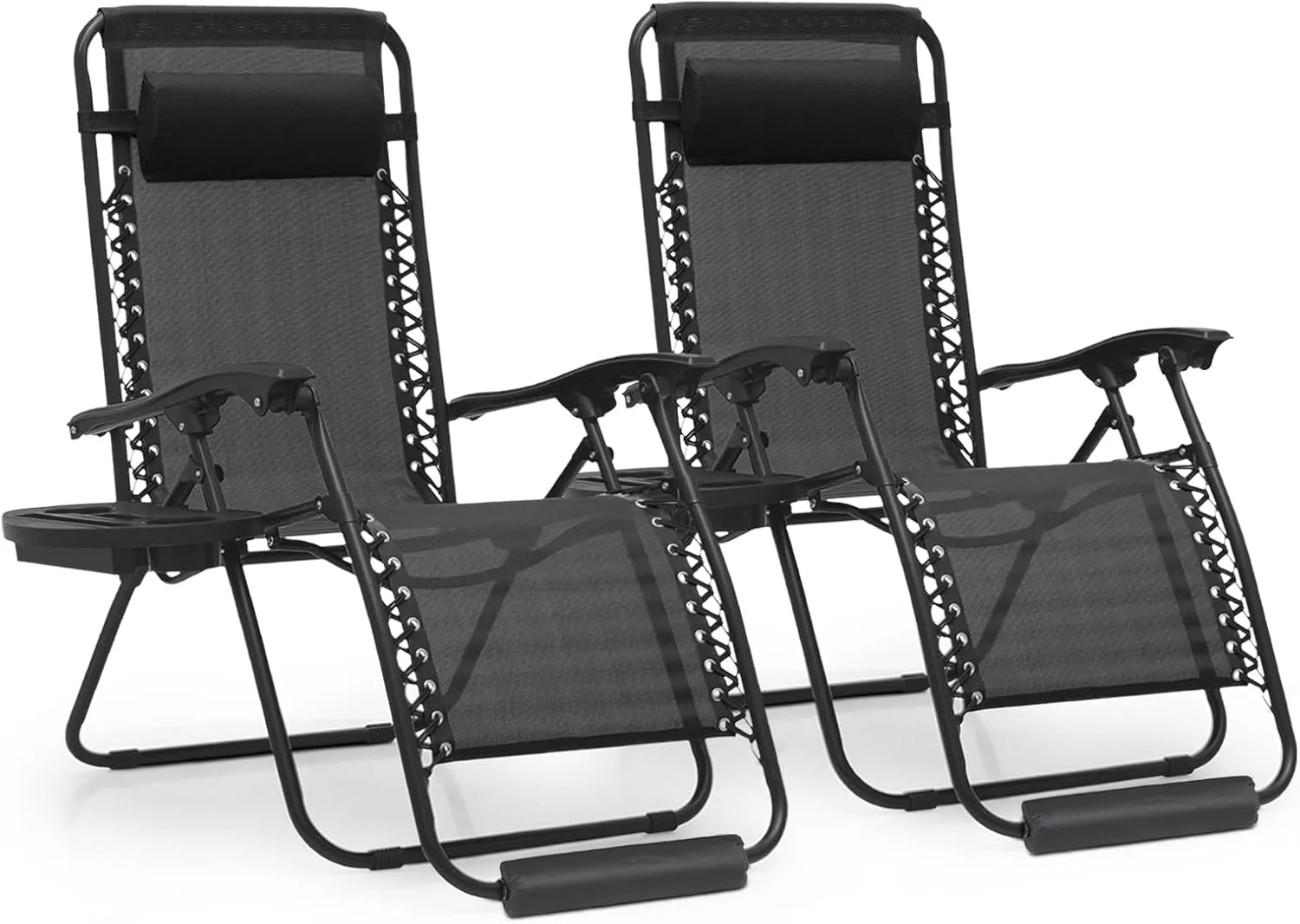 MoNiBloom 25-Inch Zero Gravity Chairs Set of 2, Patio Anti Gravity Recliner, Foldable Outdoor Lounger with Cup Holder Tray, Headrest and Footrest for Beach Camping, Black
