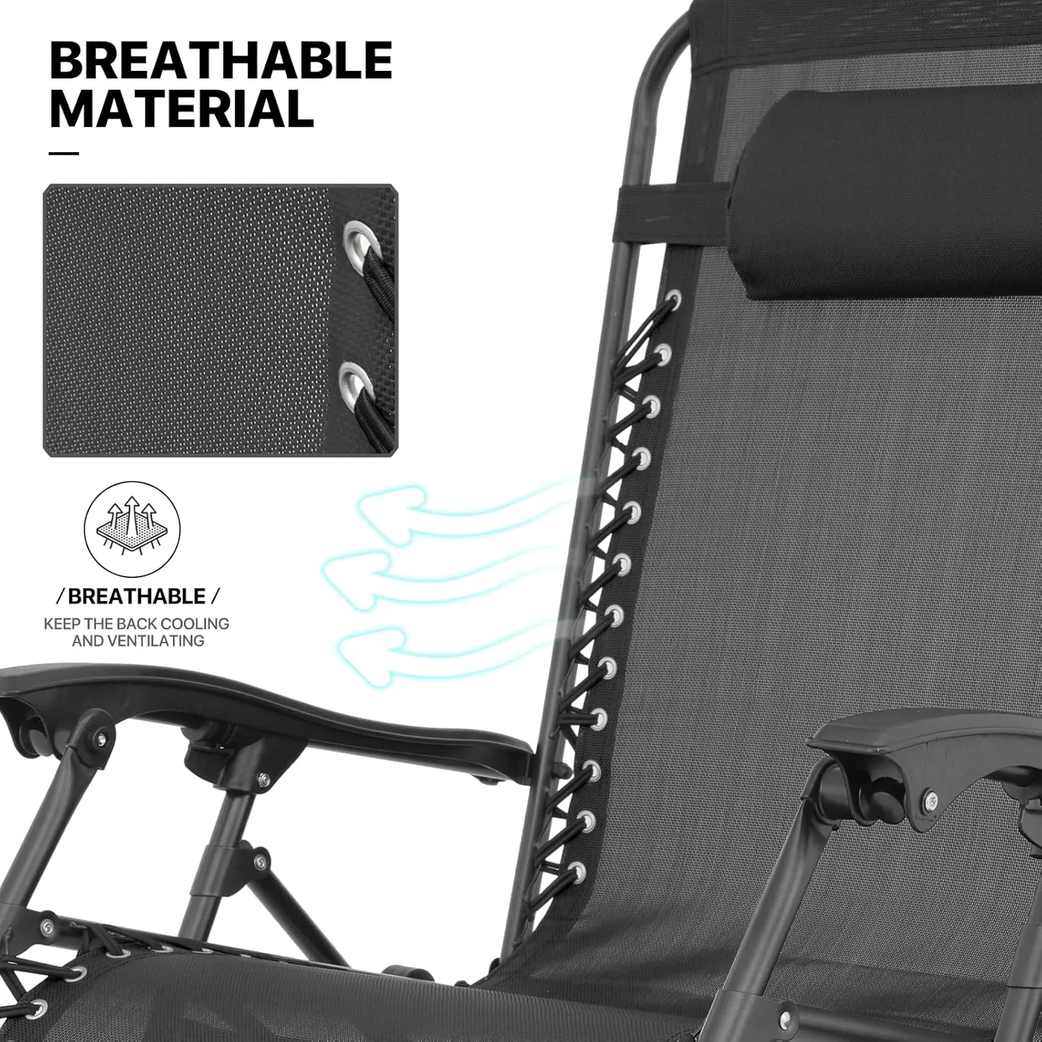 MoNiBloom 25-Inch Zero Gravity Chairs Set of 2, Patio Anti Gravity Recliner, Foldable Outdoor Lounger with Cup Holder Tray, Headrest and Footrest for Beach Camping, Black