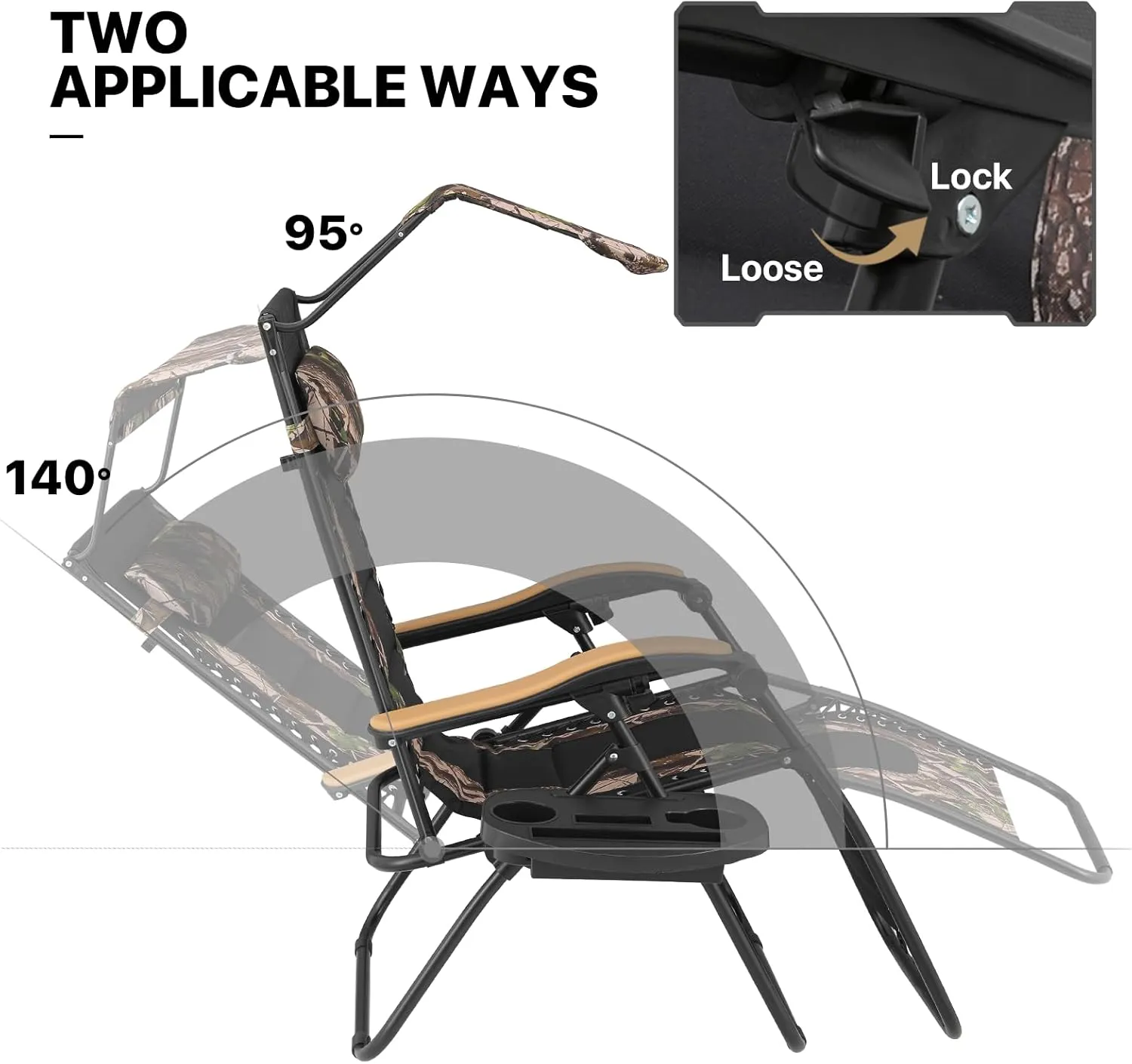 MoNiBloom 29-Inch Oversized Zero Gravity Chairs Set of 2, Patio Anti Gravity Recliner with Canopy Shade, XL Foldable Outdoor Lounger with Cup Holder Tray for Beach Camping, Jungle