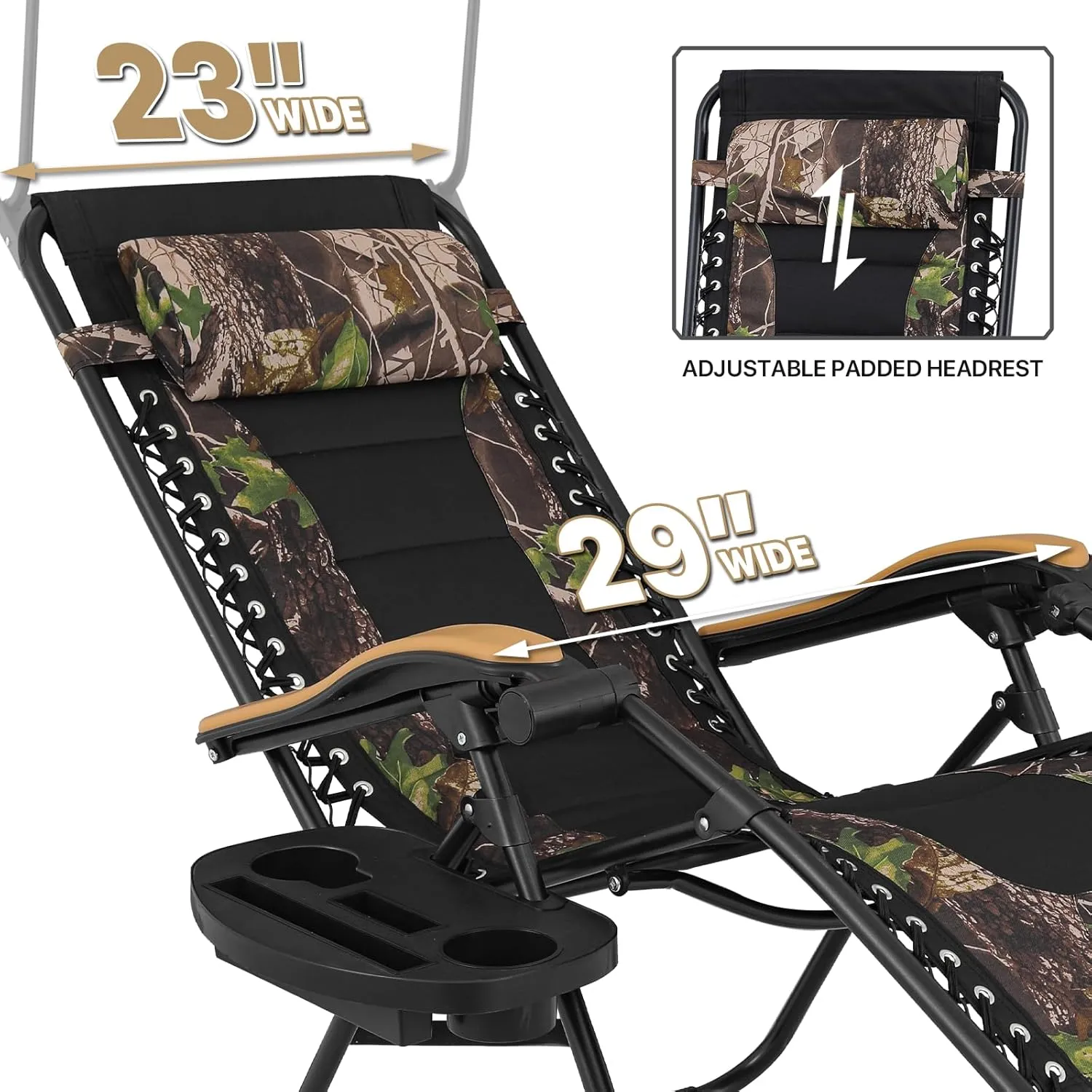 MoNiBloom 29-Inch Oversized Zero Gravity Chairs Set of 2, Patio Anti Gravity Recliner with Canopy Shade, XL Foldable Outdoor Lounger with Cup Holder Tray for Beach Camping, Jungle