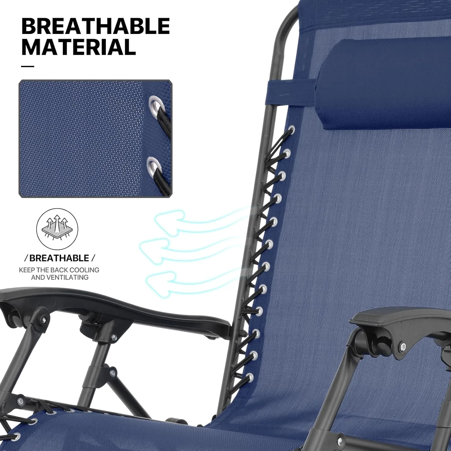 MoNiBloom 29-Inch Oversized Zero Gravity Chairs Set of 2, Patio Anti Gravity Recliner, XL Foldable Outdoor Lounger with Cup Holder Tray and Headrest for Beach Camping, Navy Blue