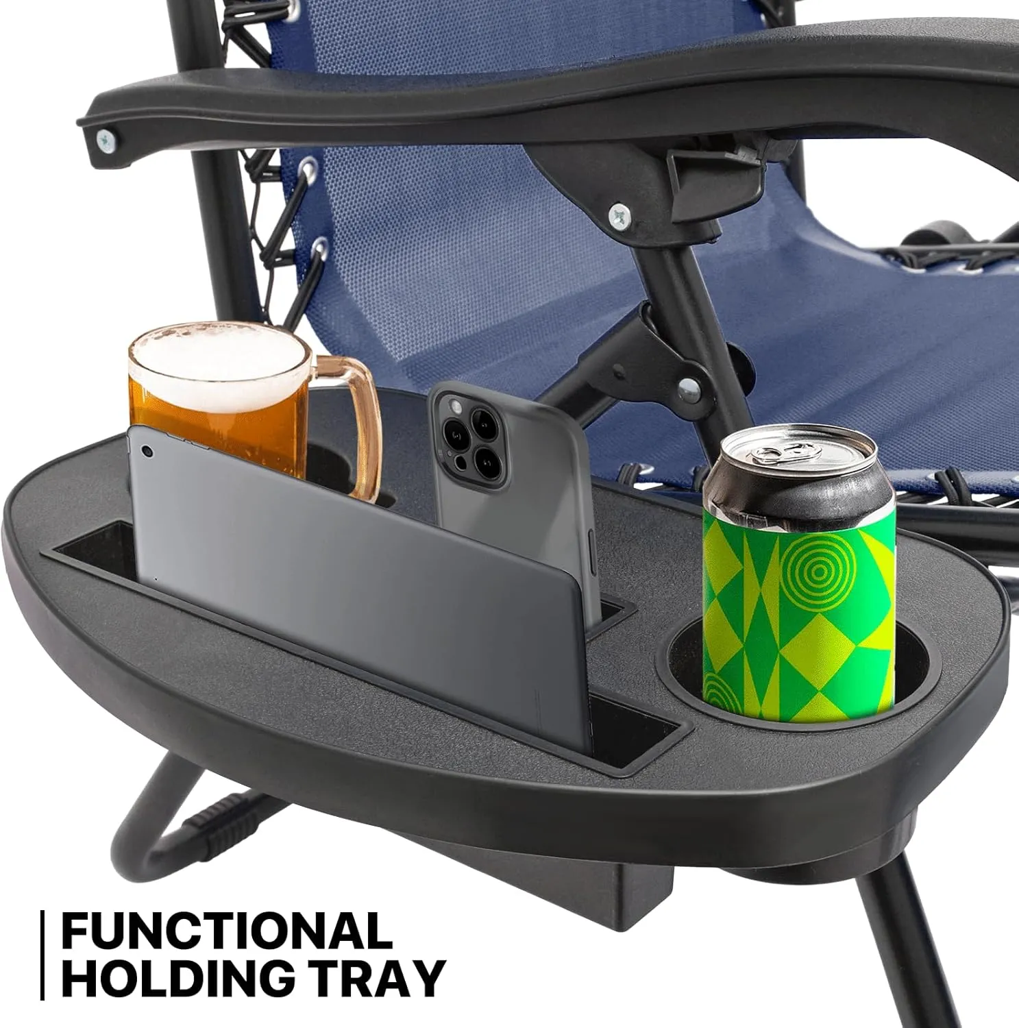 MoNiBloom 29-Inch Oversized Zero Gravity Chairs Set of 2, Patio Anti Gravity Recliner, XL Foldable Outdoor Lounger with Cup Holder Tray and Headrest for Beach Camping, Navy Blue