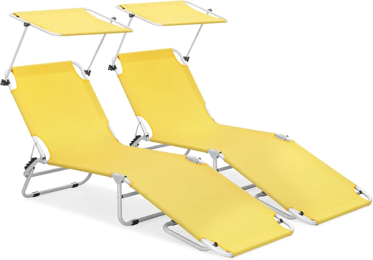 MoNiBloom Folding Beach Chaise Lounge Chair with Canopy Shade Foldable Heavy-Duty Sunbathing Chair for Adults Outdoor Patio Pool Sun Tanning Camping Outside Poolside Reclining Lounger (Lemon Yellow)
