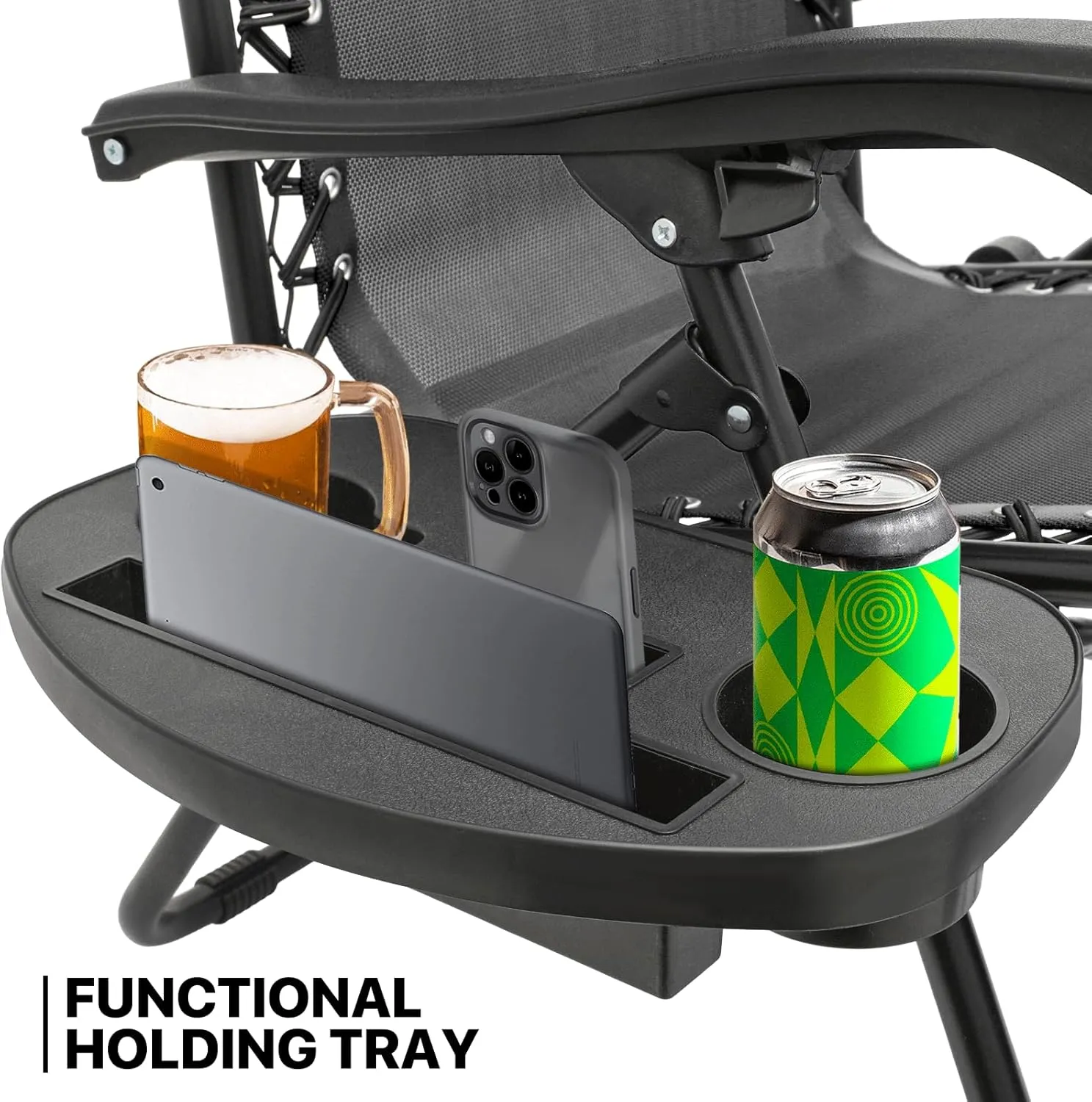 MoNiBloom Zero Gravity Chairs Set of 2, Patio Anti Gravity Recliner with Canopy Shade, Foldable Outdoor Lounger with Cup Holder Tray, Headrest and Footrest for Beach Camping, Black