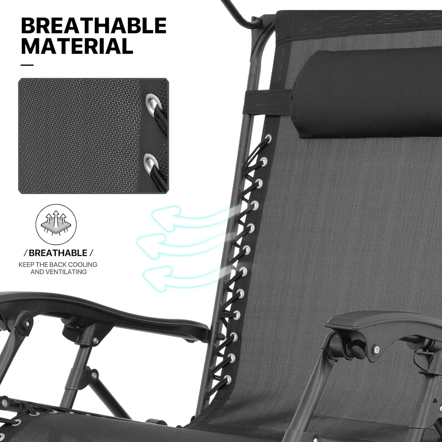MoNiBloom Zero Gravity Chairs Set of 2, Patio Anti Gravity Recliner with Canopy Shade, Foldable Outdoor Lounger with Cup Holder Tray, Headrest and Footrest for Beach Camping, Black
