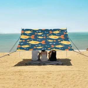 Monster Fish Beach Canopy Tent Anti-UV & Wind Resistant, Camping Sun Shelter Easy Setup Portable,Outdoor Shade Tents with Sandbags,Sand Shovels,Ground Pegs & Stability Poles