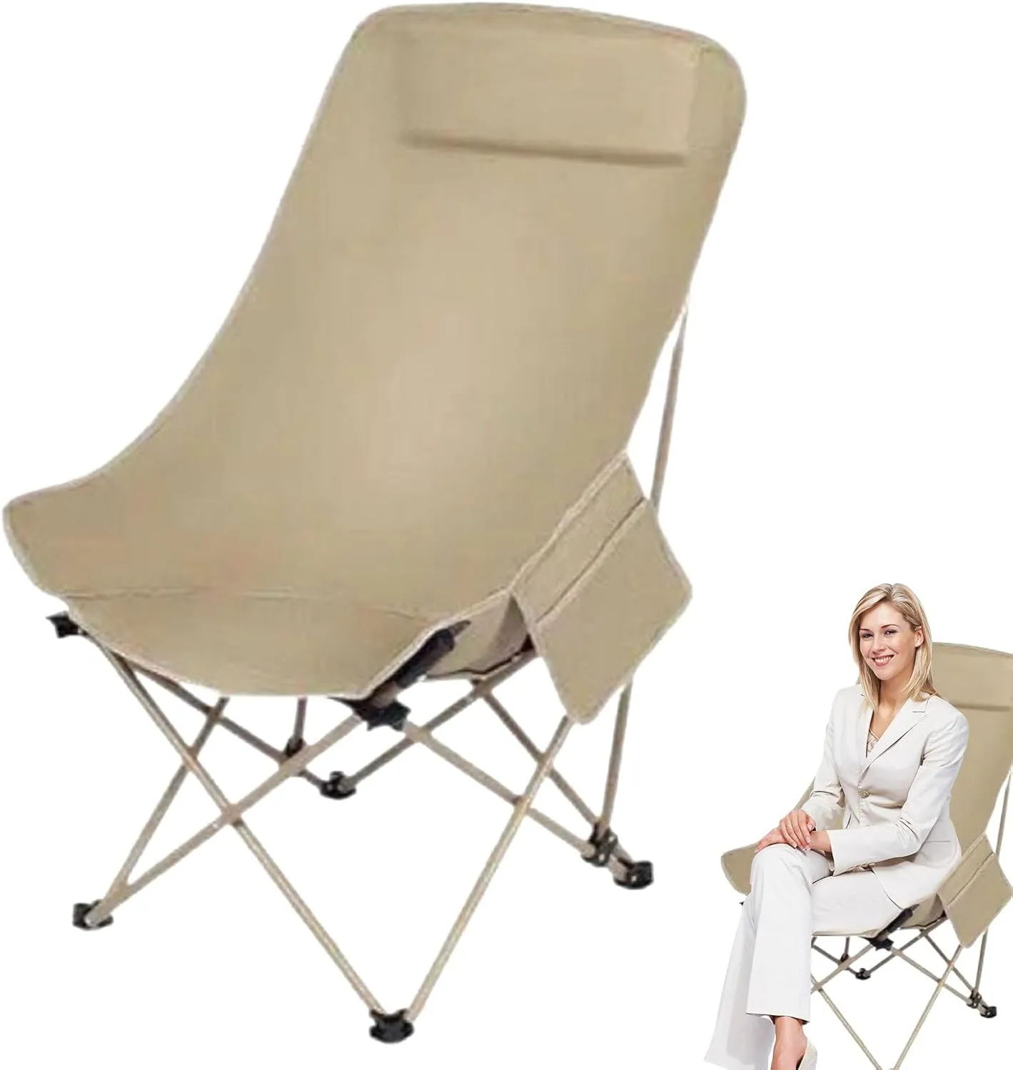 Moon Chair Camping, Portable Beach Chair, Outdoor Gear Seat 91x46x46cm/35.83x18.11x18.11 Inches Breathable Mesh Fabric/Compact & Foldable for Garden Hiking Travel Fishing