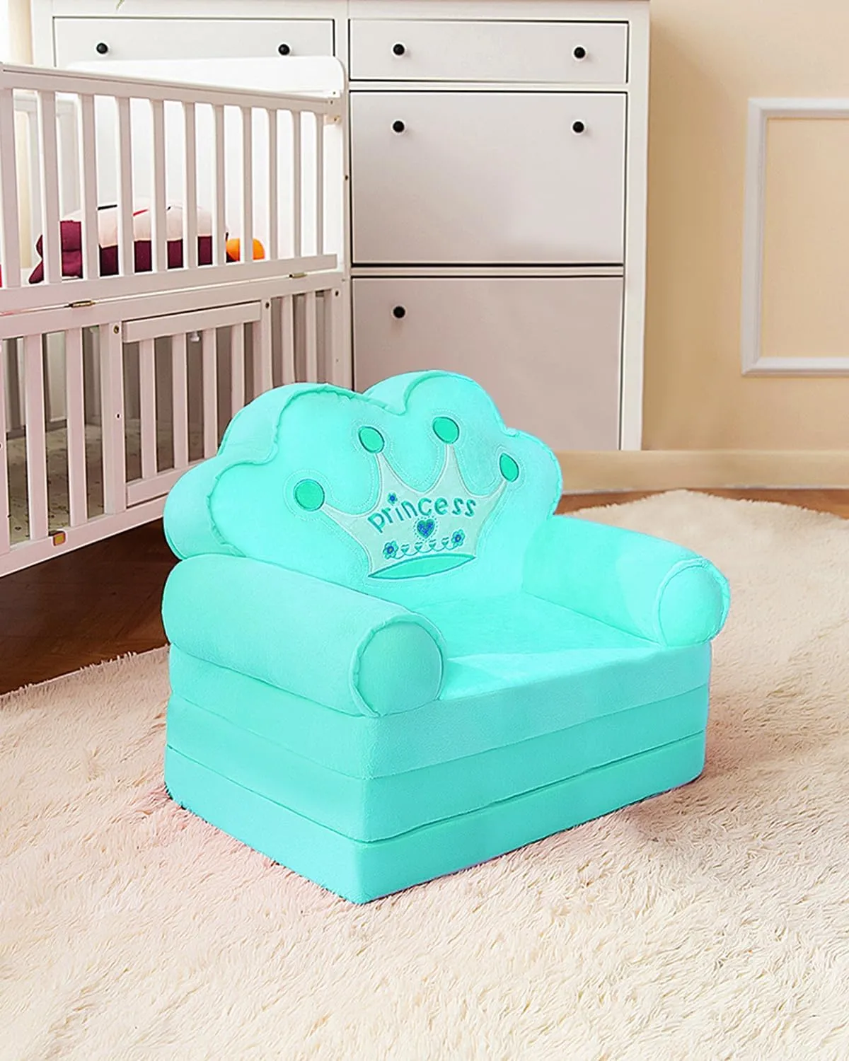 MOONBEEKI Kids Fold Out Couch, Foldable Princess Chair for Toddlers 1-3, Sofa Bed for Kids Folding Toddler Lounger Chair for Bedroom