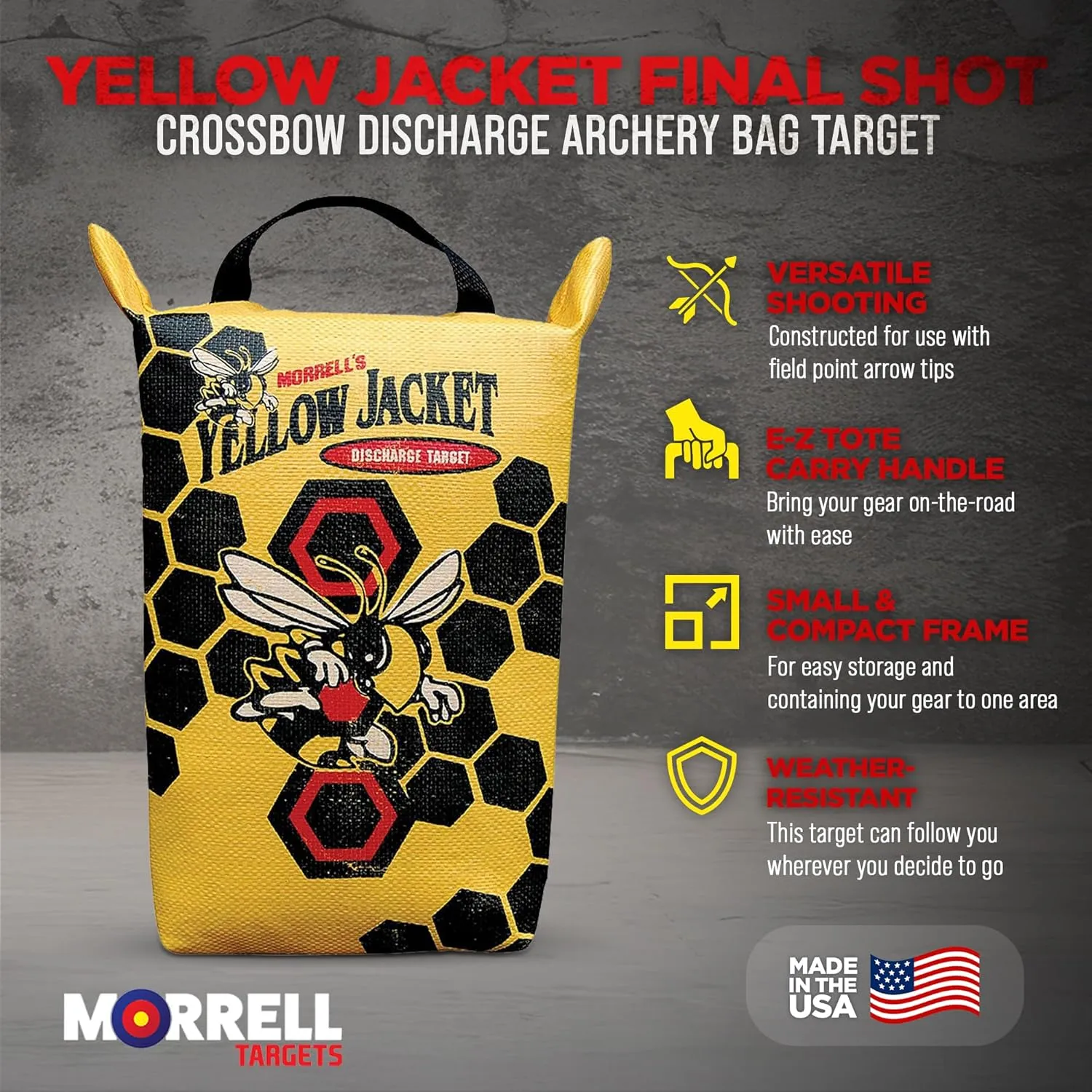 Morrell Yellow Jacket Weather Resistant Portable Final Shot Hunting Crossbow and Compound Bow Discharge Archery Bag Target with Carry Handle, Yellow
