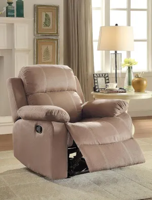 Motion Reclining Chair with External Latch Handle and Pillow Top Armrests, Exceptional Comfort, Brown
