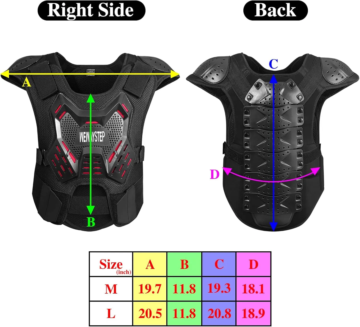 Motorcycle Body Armor Vest Motocross Gear, Dirt Bike Chest Protector for Men Motorcycle Gear Back Protector Off-Road Racing Cycling Adult Safety Gear
