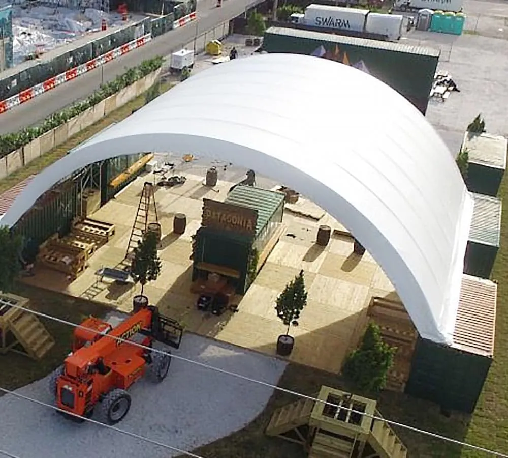 Mytee Products 40'(L) x 60'(W) Double Truss Shipping Container Canopy Shelter - 610 GDM PVC White Cover Storage Container Roof with No End Walls - Durable & UV-Resistant