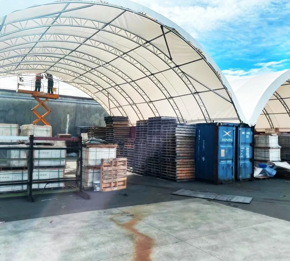 Mytee Products 40'(L) x 60'(W) Double Truss Shipping Container Canopy Shelter - 610 GDM PVC White Cover Storage Container Roof with No End Walls - Durable & UV-Resistant