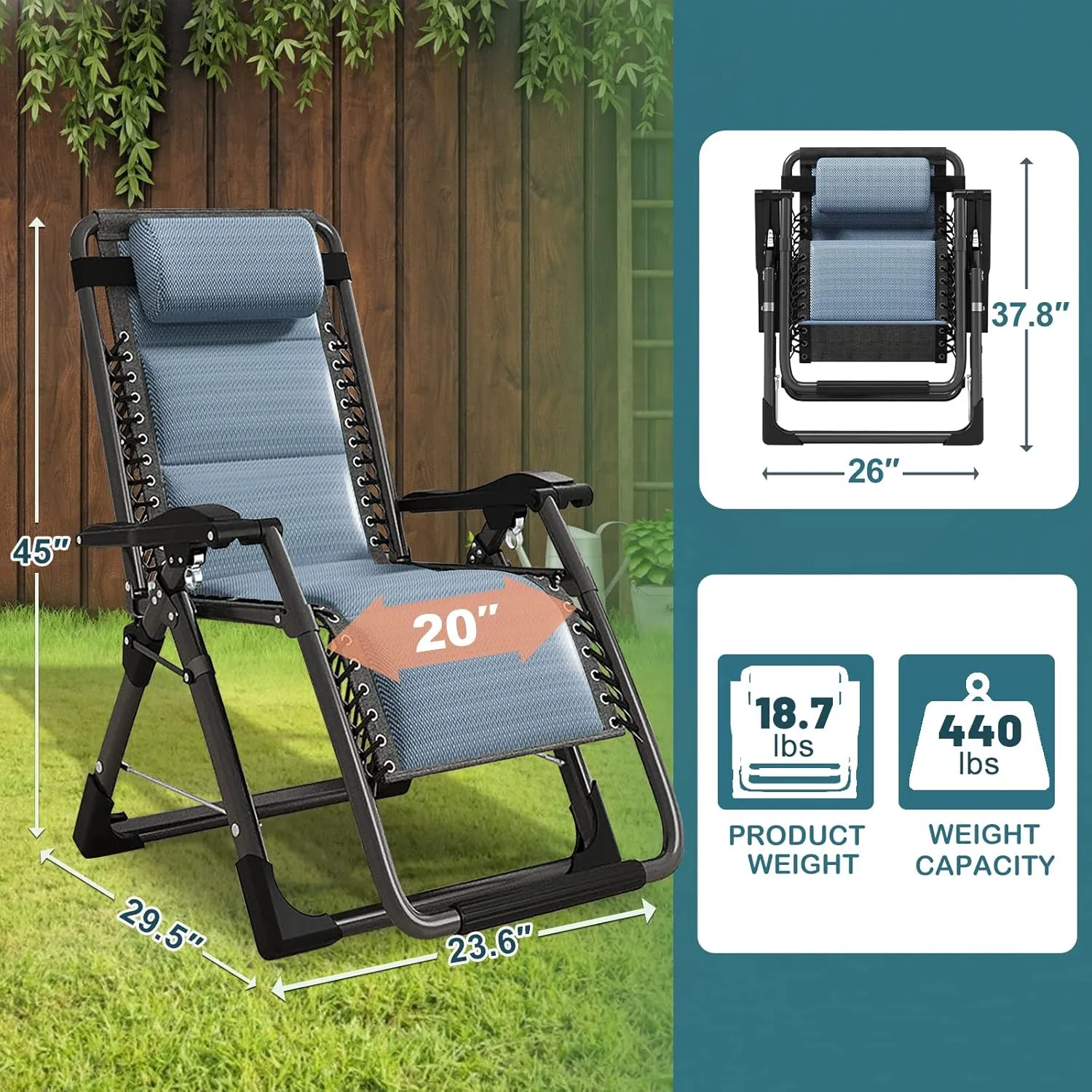 NAIZEA Lounge Chair Ice Touch Silk Zero Gravity Chair, Folding Adjustable Ice Touch Silk Reclining Patio Chairs with Cup Holder, Ergonomic Patio Recliner Chairs for Indoor and Outdoor