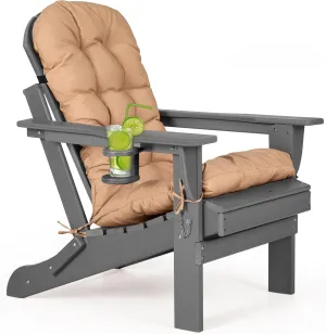 nalone Folding Adirondack Chair with Cushion with Cup Holder, HDPE Plastic Oversized Patio Chair Weather Resistant, Used in Outdoor, Fire Pit, Deck, Outside, Garden, Campfire Chairs (Grey)