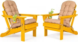 nalone Folding Adirondack Chairs Set of 2 with Cushion with Cup Holder, HDPE Plastic Oversized Patio Chair Weather Resistant, Used in Outdoor, Fire Pit, Deck, Garden, Campfire Chairs (Orange)