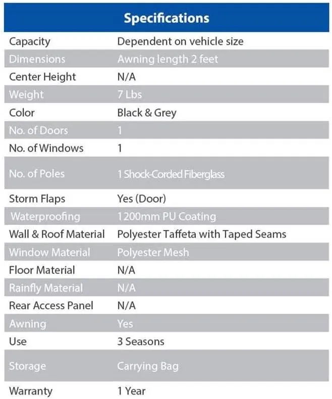 Napier Sportz Cove SUV Tailgate Tent with Awning Shade and Mesh Screen Door (Mid to Full Sized SUV's and Minivans)