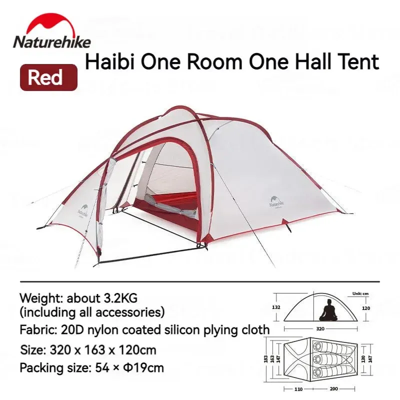 Naturehike Hiby Camping Tent 3-4 Persons Ultra-light 20D Double Layer Tent for All Seasons