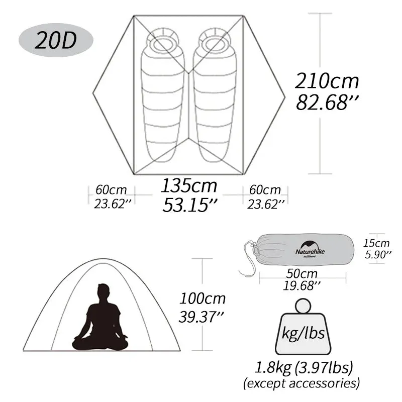 NATUREHIKE Mongar 2 Ultralight Waterproof 2-Person Backpacking Tent for Hiking & Camping