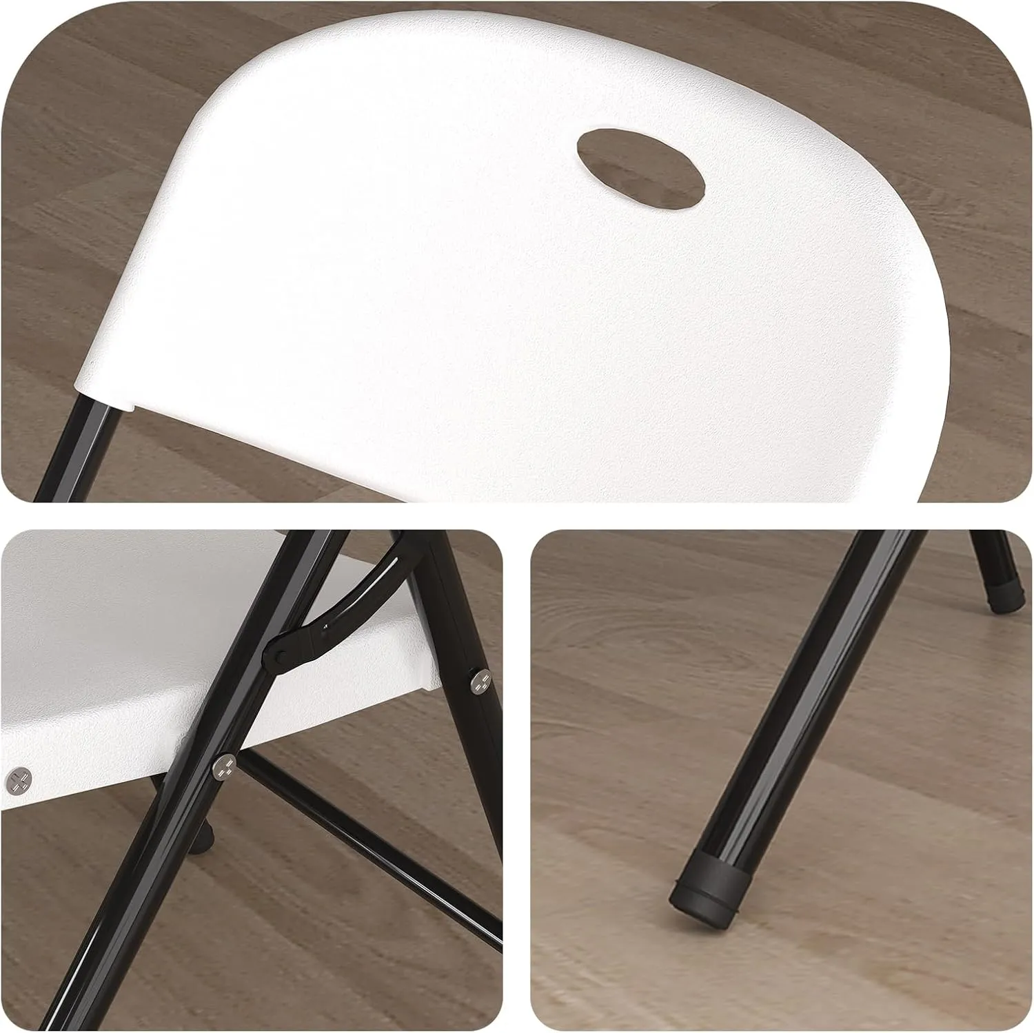 Nazhura 650 Weight Limit Heavy Duty Plastic Folding Chair with Reinfoced Steel Frame for Indoor and Outdoor, Wedding, Party, Restaurant, Meeting Room, Patio and Garden (White, 6 Pack)