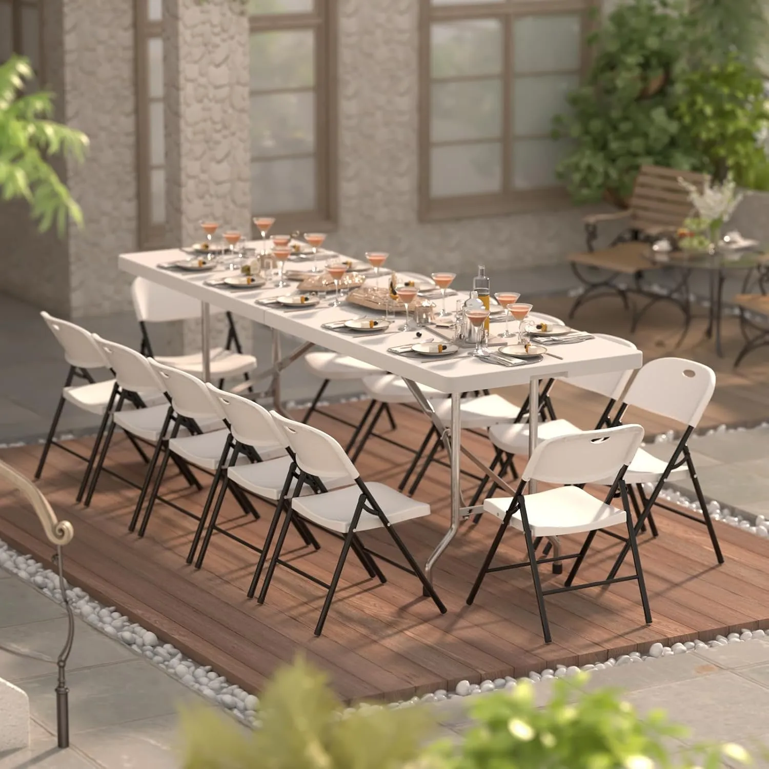Nazhura 650 Weight Limit Heavy Duty Plastic Folding Chair with Reinfoced Steel Frame for Indoor and Outdoor, Wedding, Party, Restaurant, Meeting Room, Patio and Garden (White, 6 Pack)