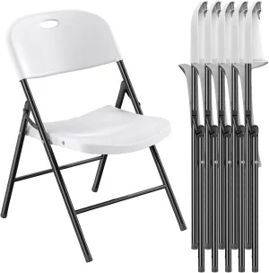 Nazhura 650 Weight Limit Heavy Duty Plastic Folding Chair with Reinfoced Steel Frame for Indoor and Outdoor, Wedding, Party, Restaurant, Meeting Room, Patio and Garden (White, 6 Pack)