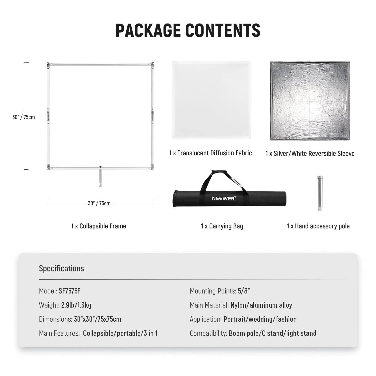 NEEWER SF7575F Collapsible Photography Reflector