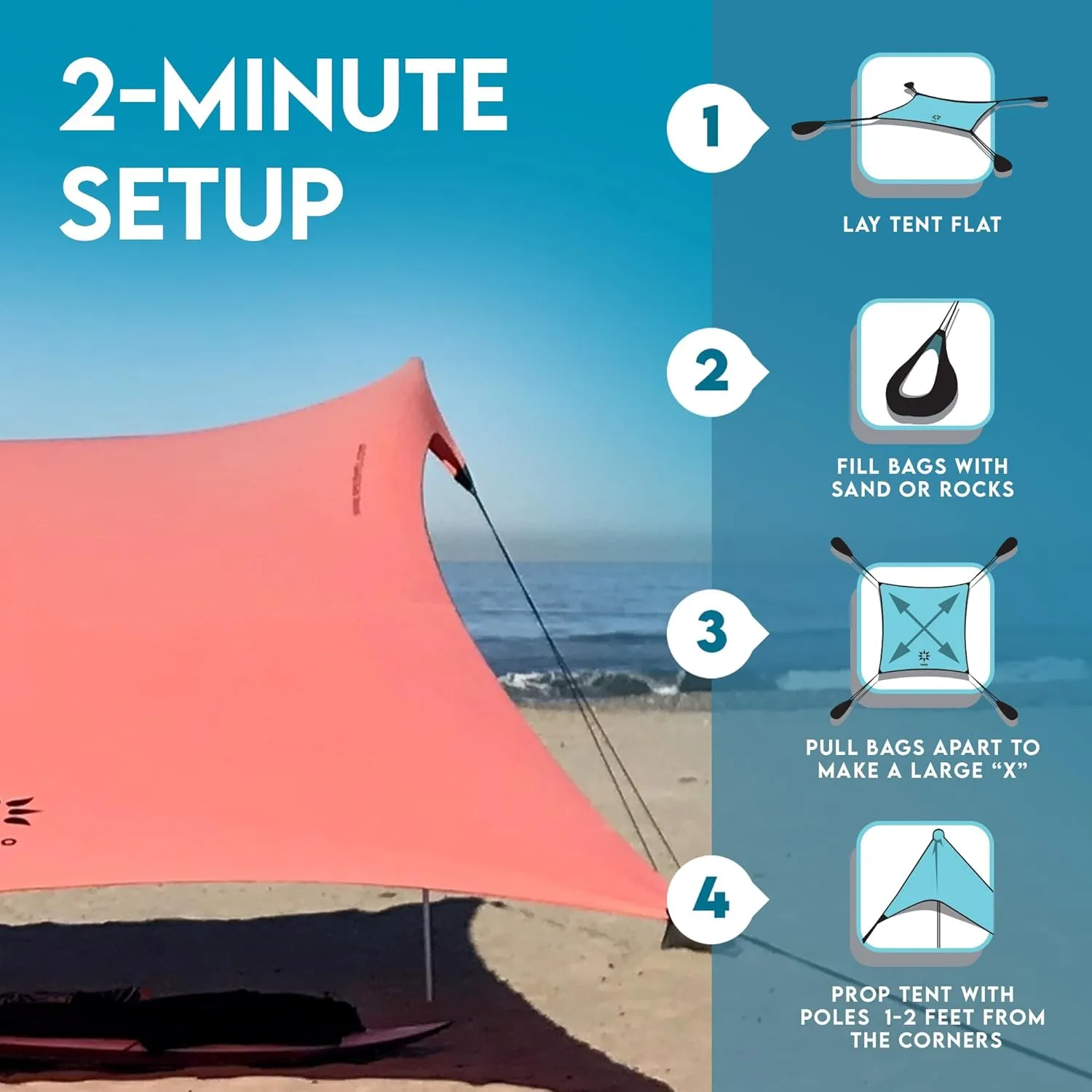 Neso Gigante - Portable Beach Tent - Ideal to Enjoy with Family and Friends - UPF 50 , Water-Resistant, and Lightweight - Coral, 11' x 11'