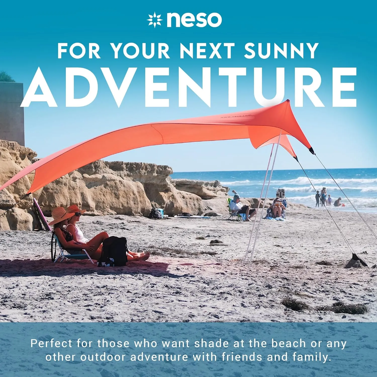 Neso Gigante - Portable Beach Tent - Ideal to Enjoy with Family and Friends - UPF 50 , Water-Resistant, and Lightweight - Coral, 11' x 11'
